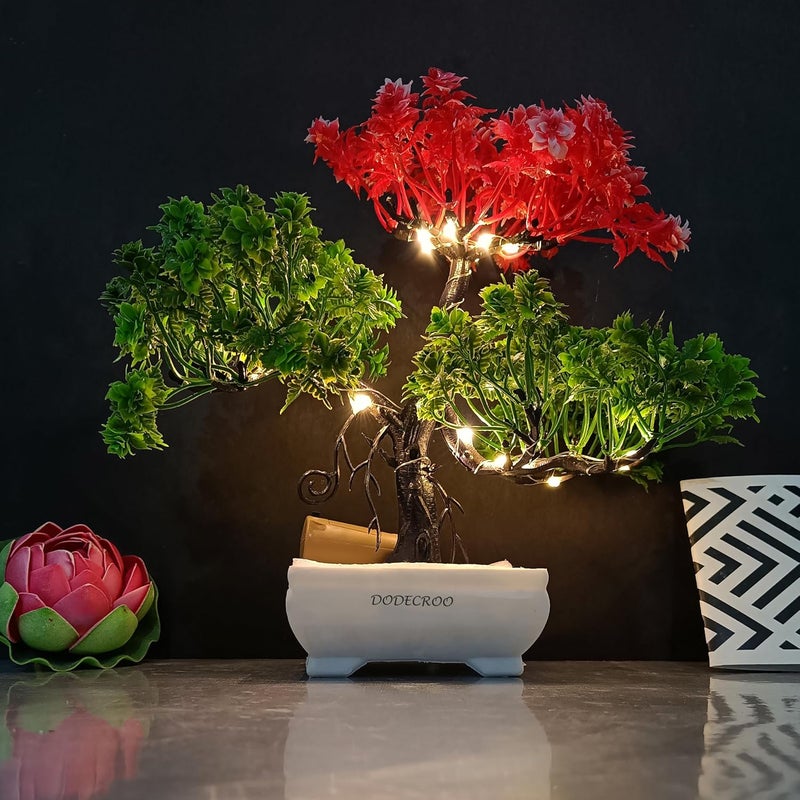DODECROO ® 24 cm LED Artificial Tree - Elevate Your Home Decor with Stunning Lifelike Greenery, Artificial Plants for Home Decor (Red_Green) - Image 3