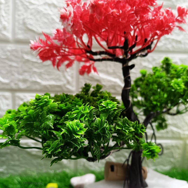 DODECROO ® 24 cm LED Artificial Tree - Elevate Your Home Decor with Stunning Lifelike Greenery, Artificial Plants for Home Decor (Red_Green) - Image 2