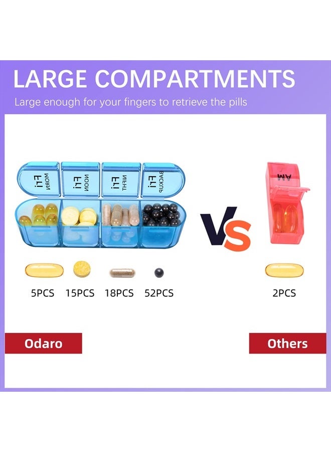 Odaro Weekly Pill Organizer 4 Times a Day, Daily Pill Box 7 Day, Large Travel Pill Case with 28 Compartment to Hold Medicine, Vitamin and Supplement (Color) - Image 3