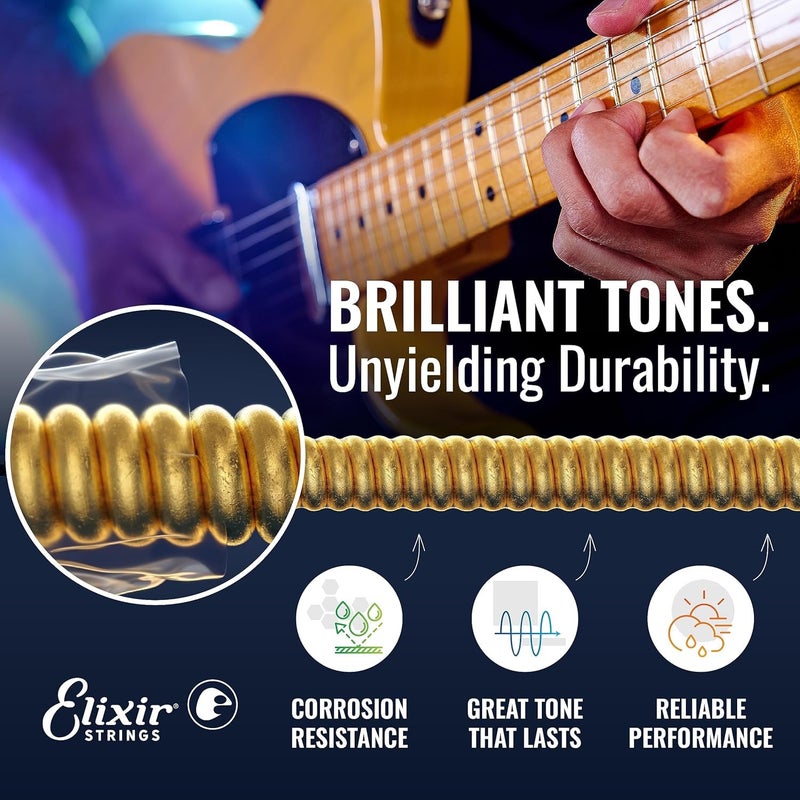 Elixir Strings, Electric Guitar Strings, Nickel Plated Steel with NANOWEB Coating, Longest-Lasting Bright Tone with Comfortable Feel, 6 String Set, Heavy 12-52 - Image 3