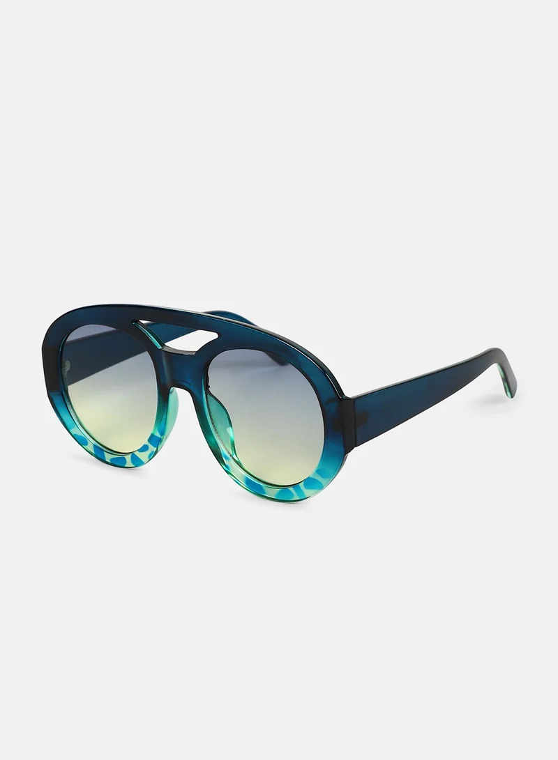 Haute Sauce  Haute Sauce Women's The Bobby Shield Sunglass For Casual Wear | One-Size | Navy Blue Polycarbonate Frame | Indigo Blue Gradient Polarized Lens | Full Rim | Eyewear For Woman & Girls for Women | Best Price UAE