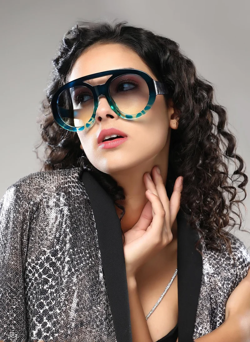 Haute Sauce  Haute Sauce Women's The Bobby Shield Sunglass For Casual Wear | One-Size | Navy Blue Polycarbonate Frame | Indigo Blue Gradient Polarized Lens | Full Rim | Eyewear For Woman & Girls for Women | Best Price UAE