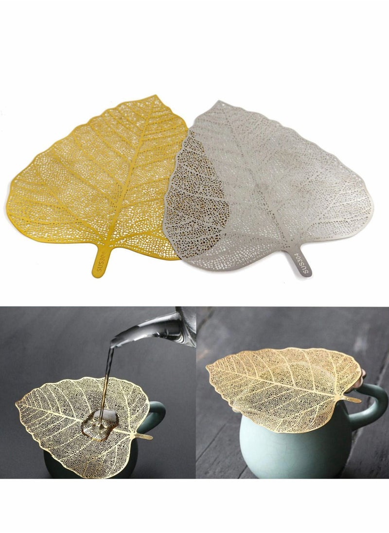 NIBEMINENT - New Stainless Steel Handmade Leaf Shape Tea Strainer, Infuser , Creative Bodhi Mesh Strainer Accessories Filter, Perfect for Loose 2 Pcs - Image 1