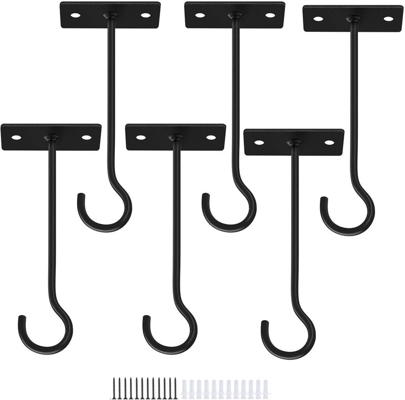 QTJUST 6Pack 6inch Wall Hook for Hanging Plant Bracket Metal Plant Hook Black - Image 1