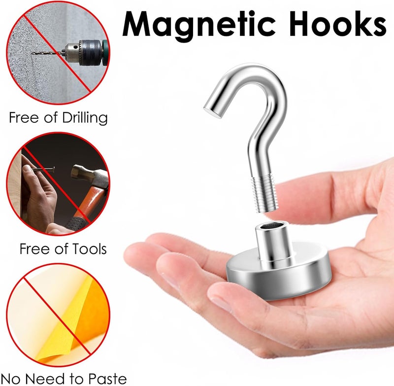 GREATMAG Magnetic Hooks Heavy Duty, 80 lbs Strong Hooks for Hanging, Magnet with Hook for Cruise, Grill, Fridge, Pack of 6, Silver - Image 3
