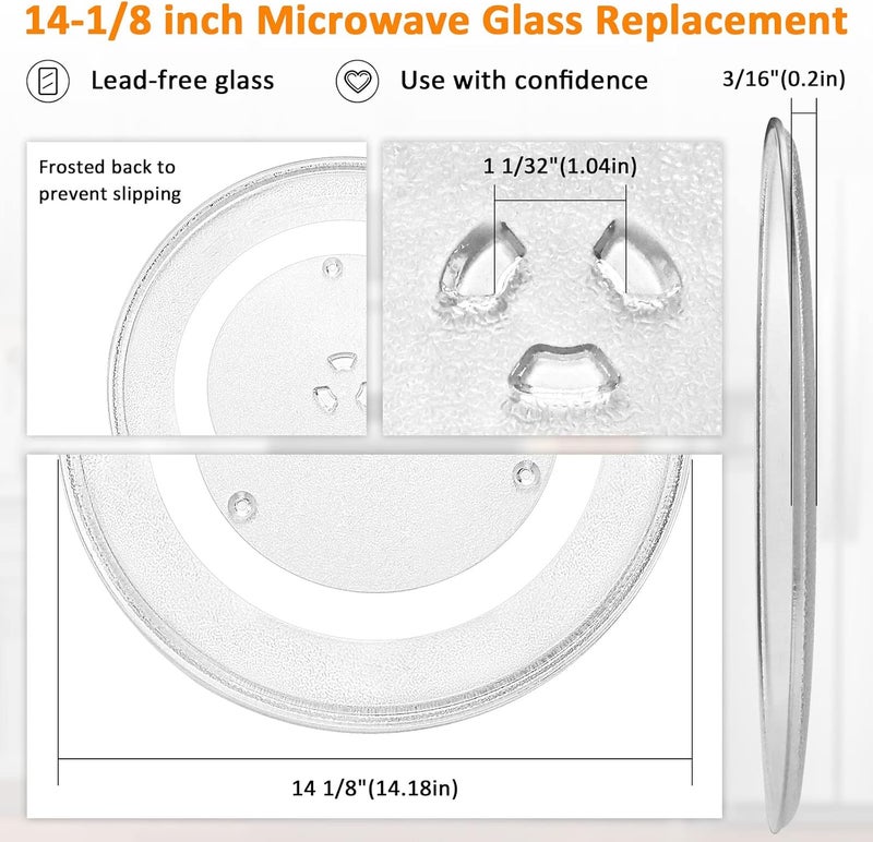 Fetechmate DE74-20002B WB49X10063 14 1/8 Inch Microwave Glass Plate Replacement Compatible with G.E Sam.sung Microwave Replace DE74-20002A DE74-20002D WB49X10096 WB39X10038 by - 1 YEAR - Image 3