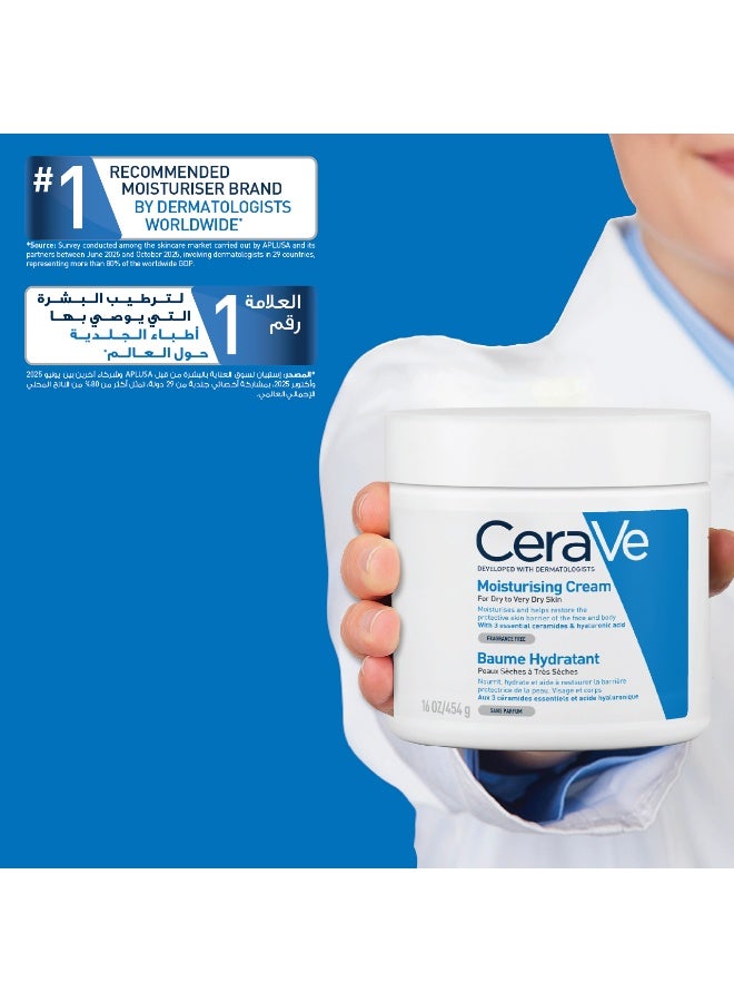 CeraVe Moisturising Cream 454g Pump – Hygienic One-Hand Pump, Rich 24-Hour Face & Body Cream with 3 Ceramides & Hyaluronic Acid for Dry Skin, Fragrance-Free & Mess-Free