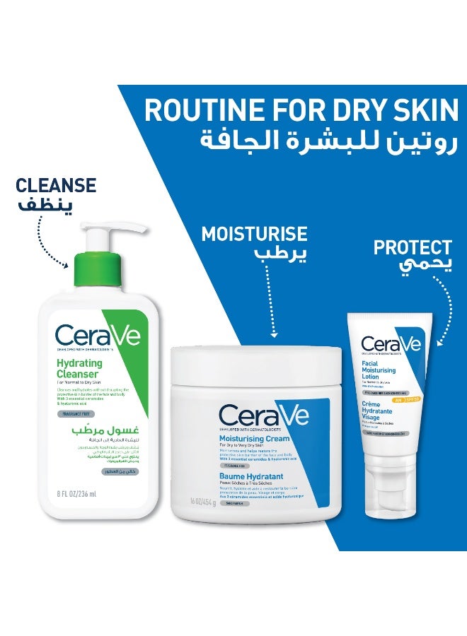 CeraVe Moisturising Cream 454g Pump – Hygienic One-Hand Pump, Rich 24-Hour Face & Body Cream with 3 Ceramides & Hyaluronic Acid for Dry Skin, Fragrance-Free & Mess-Free