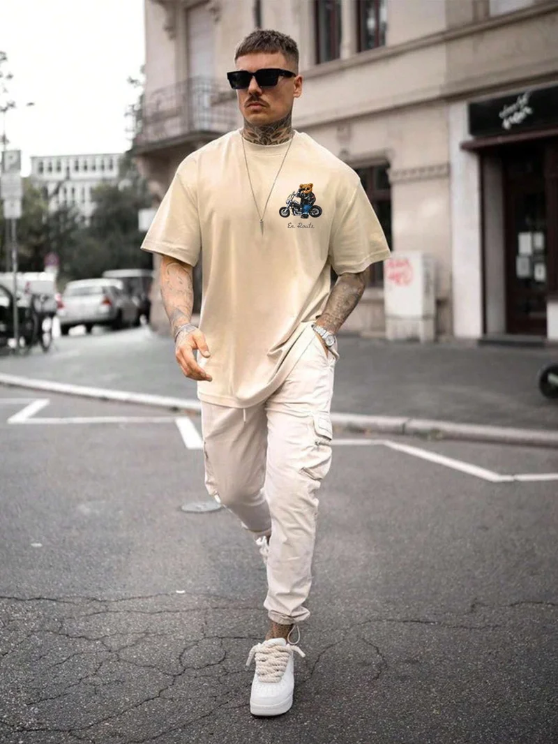 دوغ فش Printed Oversize Beige Men's T-Shirt