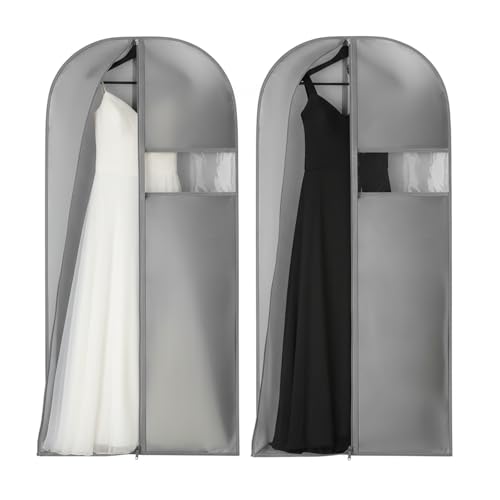 Kimmama Dress Bags for Gowns, Garment Bags for Hanging Clothes, Garment Protector Cover for Wedding Dress, Suit, Dance Costumes, Coat, PEVA, Grey, 23.6" x 65" - Image 1