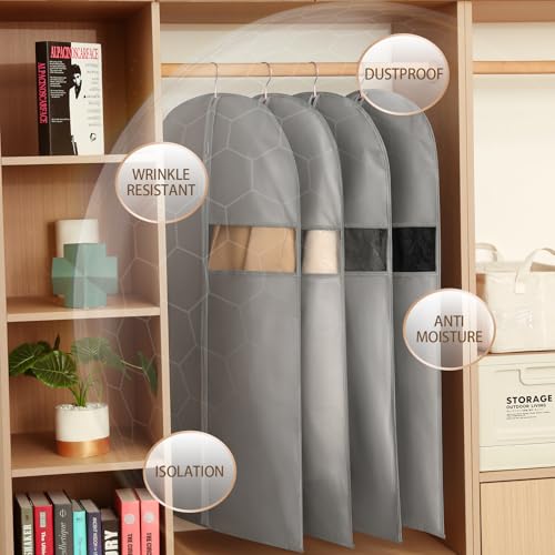 Kimmama Dress Bags for Gowns, Garment Bags for Hanging Clothes, Garment Protector Cover for Wedding Dress, Suit, Dance Costumes, Coat, PEVA, Grey, 23.6" x 65" - Image 5