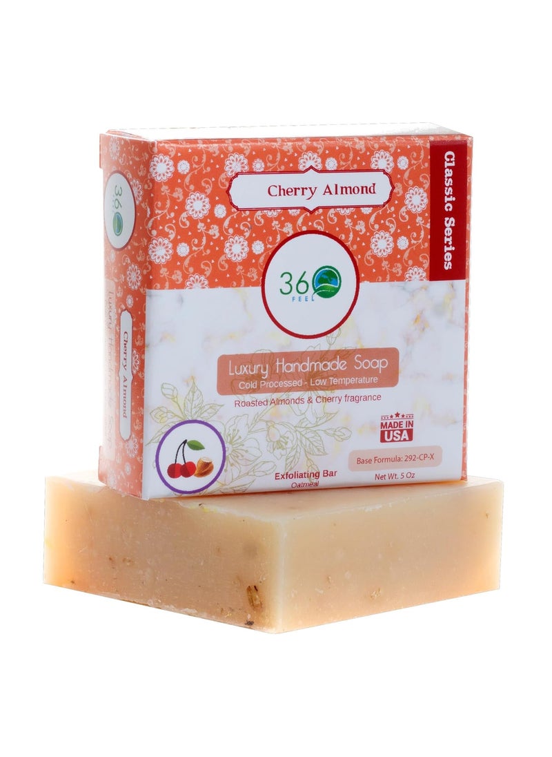 360Feel Cherry Almond Handmade Castile Soap Bar  Natural Exfoliating Soap with Almonds Cherries  Oatmeal  Moisturizing Essential Oils  Gentle for All Skin Types 