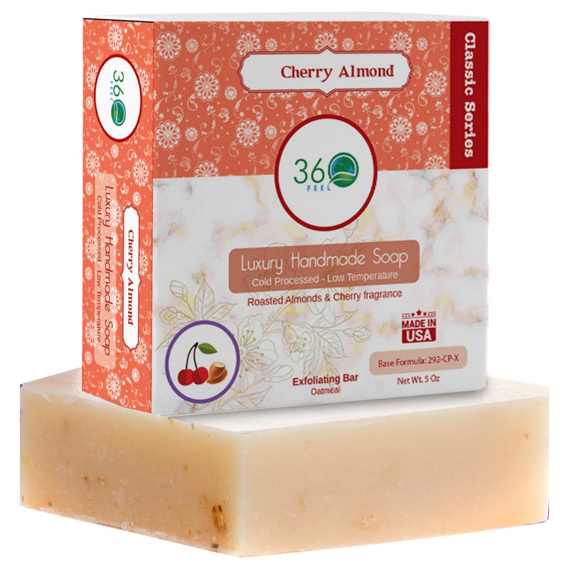 360Feel Cherry Almond Soap - Made in The USA - Castile Handmade, All Natural, Cold Processed - Infused with Refreshing Cherry Almond Essential Oil for Soothing Scent - Rich, Creamy Lather - 5oz - Image 2