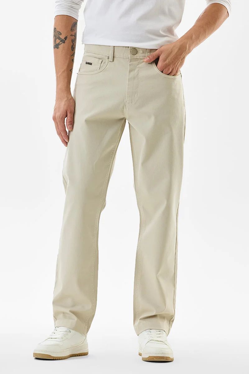 SNITCH بنطلون بيج فاتح مطاطي بقصة عادية