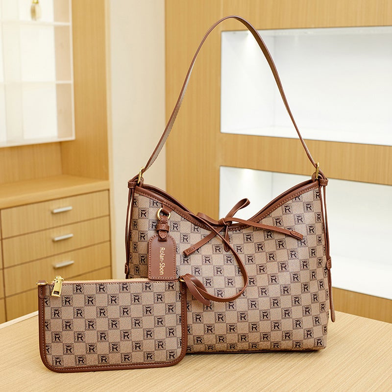 Bag Women'S Commuter Vintage Printed Tote Bag High-End Sense Large Capacity Fashionable Shoulder Crossbody Bag - Image 1