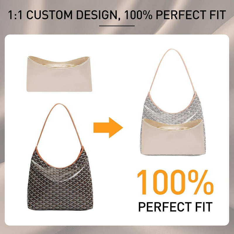 Doxo Nylon Purse Organizer Insert, Bohème Hobo Shoulder Bag Organizer Insert, Tote Bag Insert for Goyard Hobo, Lightweight Waterproof Hobo Insert with YKK Zipper & Elastic Cup Holde, Beige - Image 4