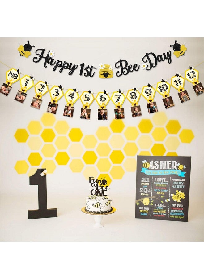 فيسايشوكولاتو 3 قطع من ديكورات حفلات يوم النحل السعيد، لافتة صور عيد ميلاد الطفل الأول على شكل نحلة العسل الطنانة من حديثي الولادة إلى 12 شهرًا، إكليل صور الإنجاز الشهري، ديكورات احتفال بعيد الميلاد الأول - Image 4