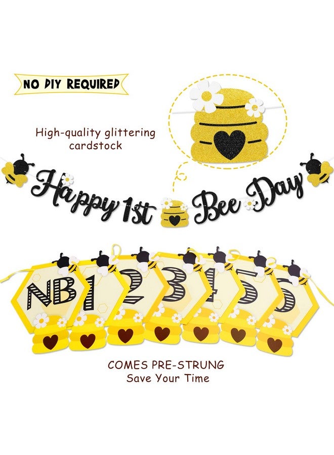 فيسايشوكولاتو 3 قطع من ديكورات حفلات يوم النحل السعيد، لافتة صور عيد ميلاد الطفل الأول على شكل نحلة العسل الطنانة من حديثي الولادة إلى 12 شهرًا، إكليل صور الإنجاز الشهري، ديكورات احتفال بعيد الميلاد الأول - Image 3