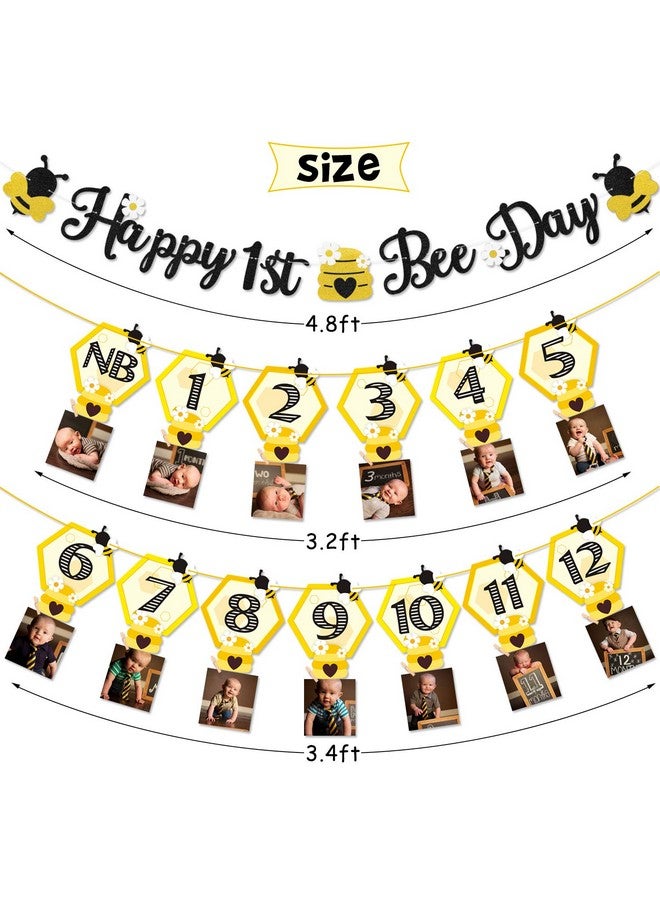 فيسايشوكولاتو 3 قطع من ديكورات حفلات يوم النحل السعيد، لافتة صور عيد ميلاد الطفل الأول على شكل نحلة العسل الطنانة من حديثي الولادة إلى 12 شهرًا، إكليل صور الإنجاز الشهري، ديكورات احتفال بعيد الميلاد الأول - Image 2