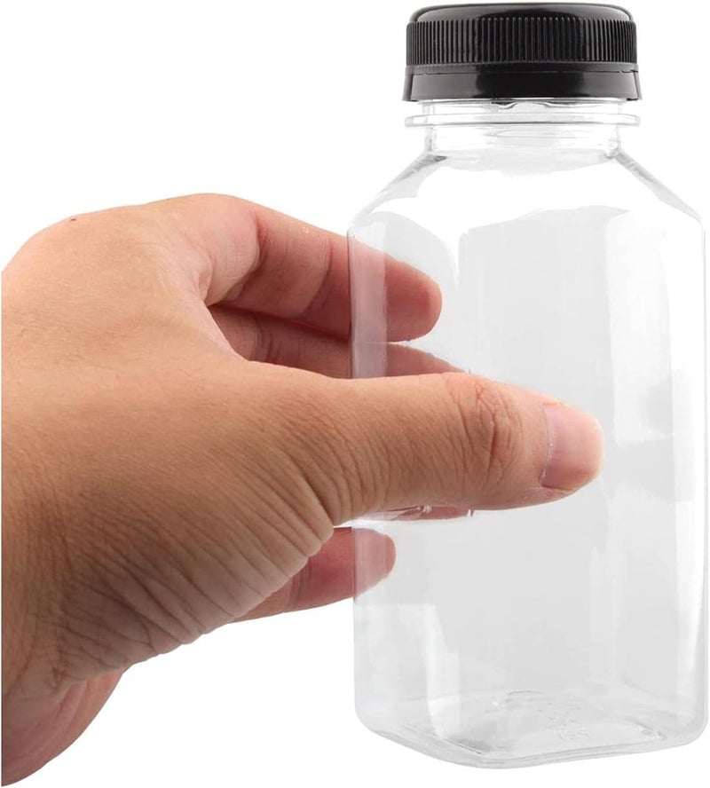 FUFU Room to room portable 12pcs 8oz Plastic Juice Bottles with Caps, Empty Clear Plastic Bottles Bulk with Black Tamper Evident Lids for Juicing, Smoothie and Other Drinks Beverage Fine detail - Image 3