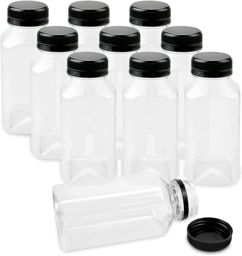 FUFU Room to room portable 12pcs 8oz Plastic Juice Bottles with Caps, Empty Clear Plastic Bottles Bulk with Black Tamper Evident Lids for Juicing, Smoothie and Other Drinks Beverage Fine detail - Image 1