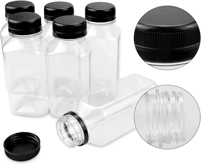 FUFU Room to room portable 12pcs 8oz Plastic Juice Bottles with Caps, Empty Clear Plastic Bottles Bulk with Black Tamper Evident Lids for Juicing, Smoothie and Other Drinks Beverage Fine detail - Image 5