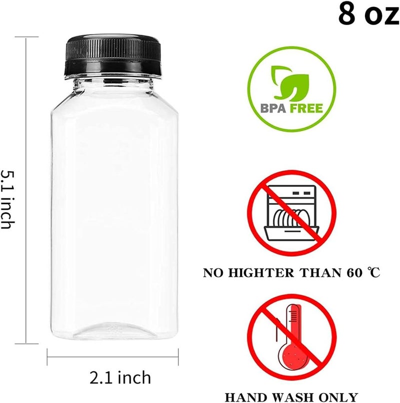 FUFU Room to room portable 12pcs 8oz Plastic Juice Bottles with Caps, Empty Clear Plastic Bottles Bulk with Black Tamper Evident Lids for Juicing, Smoothie and Other Drinks Beverage Fine detail - Image 2