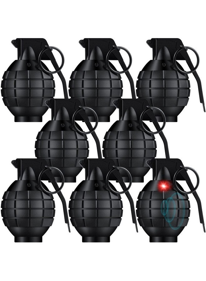 سراتي 8 قطع من القنابل اليدوية البلاستيكية، قنبلة يدوية مزيفة مع مؤثرات صوتية واقعية وضوء وامض، ألعاب عيد الميلاد، ألعاب عسكرية للتظاهر بدور الجيش، هدايا عيد الميلاد (أسود) - Image 1