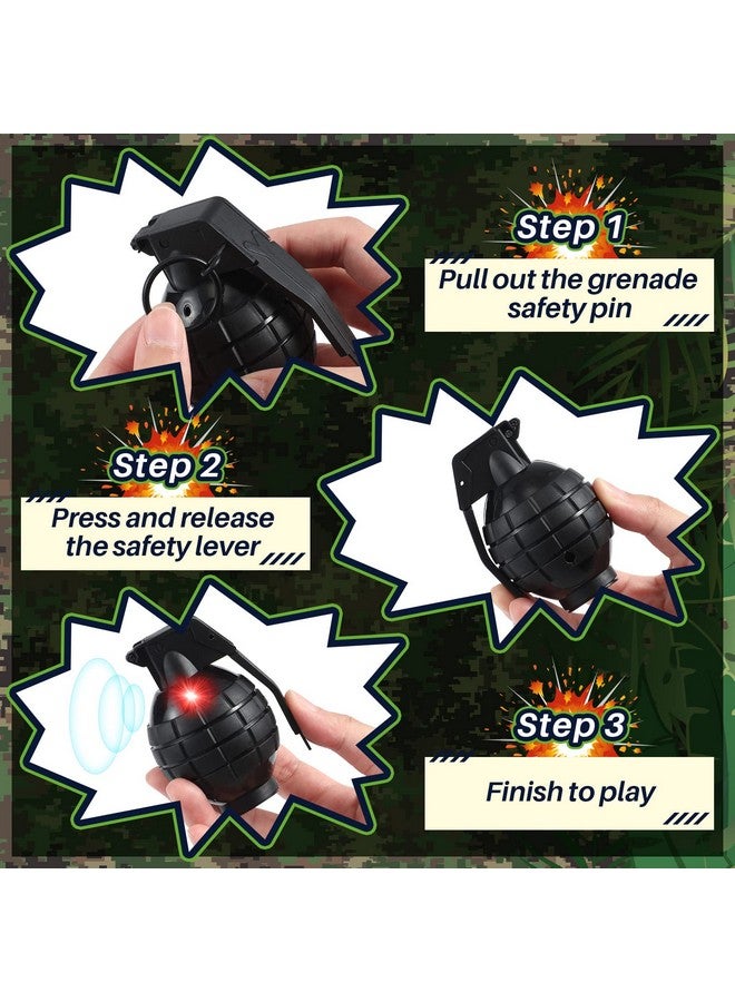 سراتي 8 قطع من القنابل اليدوية البلاستيكية، قنبلة يدوية مزيفة مع مؤثرات صوتية واقعية وضوء وامض، ألعاب عيد الميلاد، ألعاب عسكرية للتظاهر بدور الجيش، هدايا عيد الميلاد (أسود) - Image 3