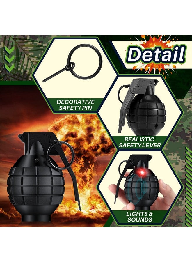 سراتي 8 قطع من القنابل اليدوية البلاستيكية، قنبلة يدوية مزيفة مع مؤثرات صوتية واقعية وضوء وامض، ألعاب عيد الميلاد، ألعاب عسكرية للتظاهر بدور الجيش، هدايا عيد الميلاد (أسود) - Image 4