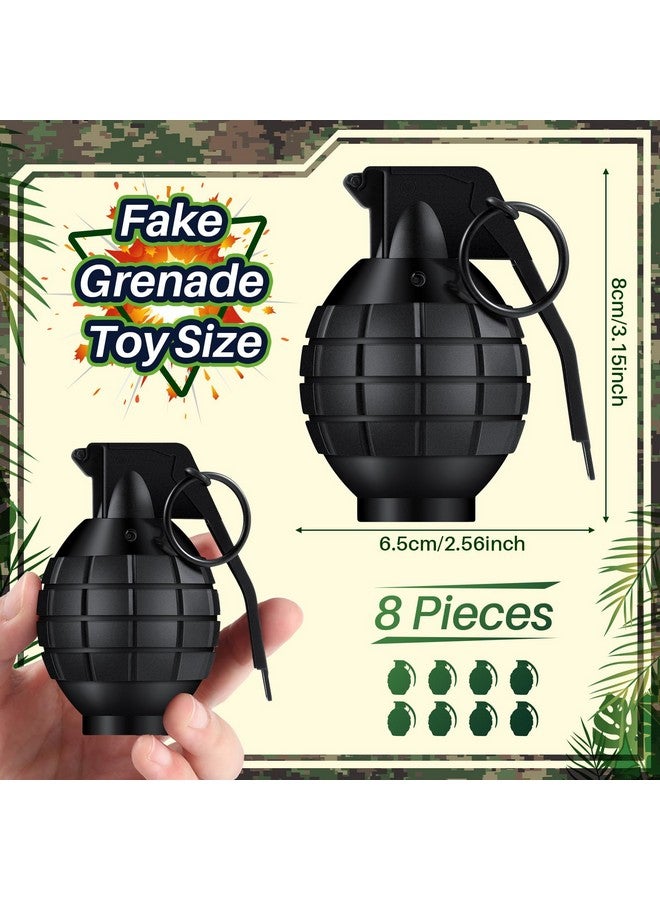 سراتي 8 قطع من القنابل اليدوية البلاستيكية، قنبلة يدوية مزيفة مع مؤثرات صوتية واقعية وضوء وامض، ألعاب عيد الميلاد، ألعاب عسكرية للتظاهر بدور الجيش، هدايا عيد الميلاد (أسود) - Image 2