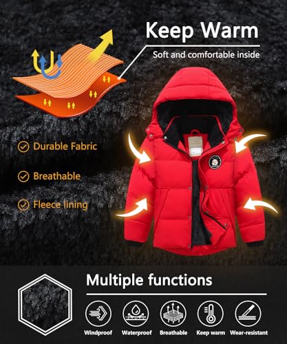 BYLESIN Kids Boy's Winter Waterproof Puffy Cotton Jacket Fleece Lined Lightweight Down Coat Thick Hooded Outdoor Coat - Image 5