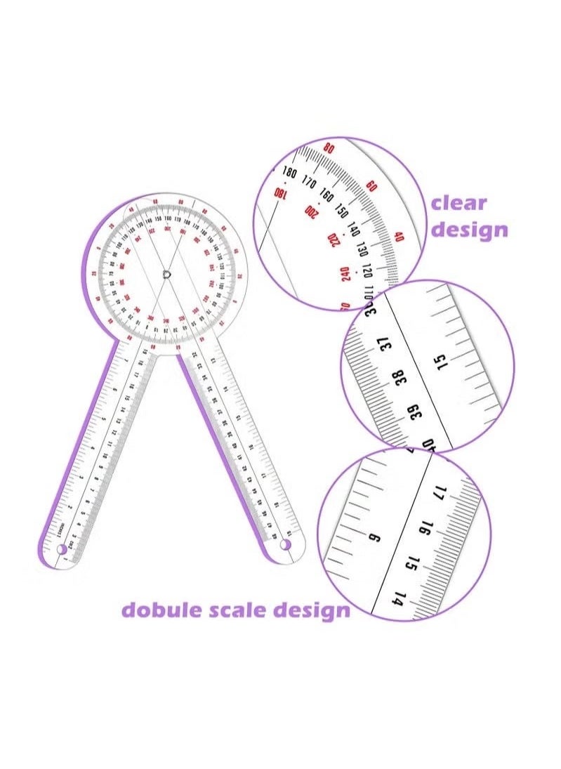 Generic Transparent Goniometer Linear Measuring Ruler Orthopedic Angle Ruler Plastic Goniometer 360 Degree for Body Tape Measure Goniometer Protractor Ruler 3 Pack  - Image 4