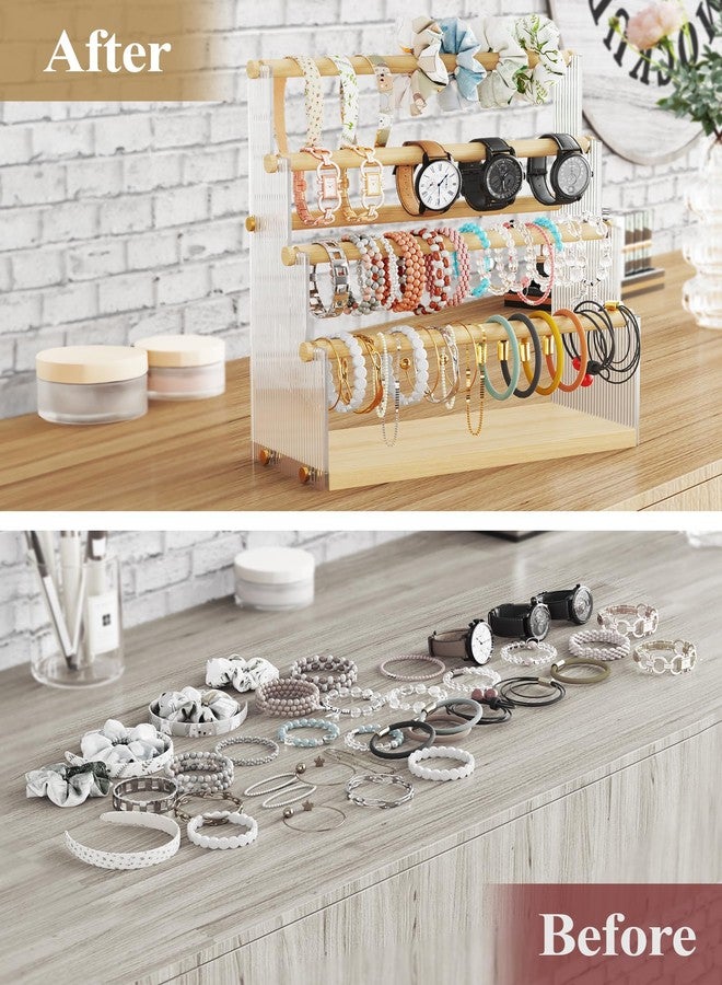 NiHome Acrylic & Wooden Bracelet Holder Display Stand - All-in-One Organizer for Bracelets, Bangles, Watches, Hair Ties & More, Space-Saving Display Solution - Image 3