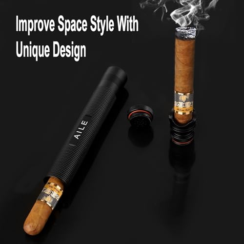 AILE Aluminum Waterproof Shockproof Cigar Tube Case with Cedar Wood Lining, Built-in Humidifier and Stand Cap, Portable Airtight Travel Cigar Holder for Men, Black - Image 5