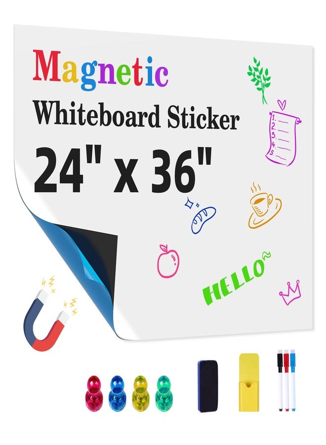 Dr. Magnet Magnetic Whiteboard Contact Paper 24" x 36" Peel and Stick Dry Erase White Board for Wall Self-Adhesive Decal Wallpaper Sticker for Office, Home, with Marker, Eraser and Magnet - Image 1