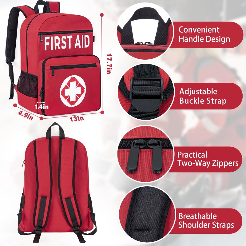 IBVIVIC First Aid Backpack Bag, Empty Emergency Medical Bag with Multi-Pockets for Outdoor Travel Camping, Bag Only (Red) - Image 2