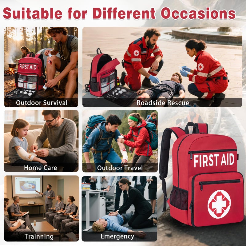 IBVIVIC First Aid Backpack Bag, Empty Emergency Medical Bag with Multi-Pockets for Outdoor Travel Camping, Bag Only (Red) - Image 4