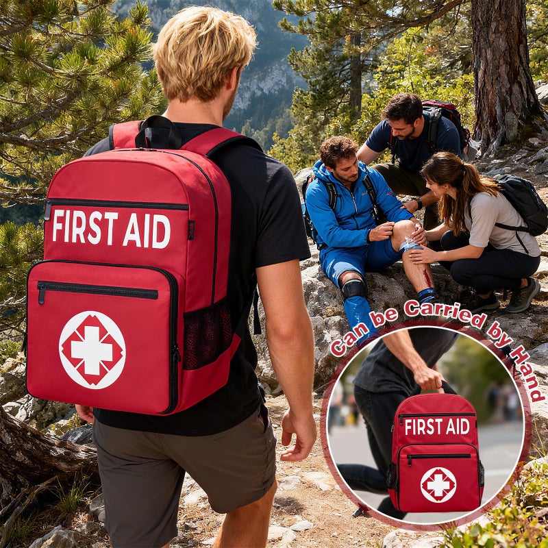 IBVIVIC First Aid Backpack Bag, Empty Emergency Medical Bag with Multi-Pockets for Outdoor Travel Camping, Bag Only (Red) - Image 5