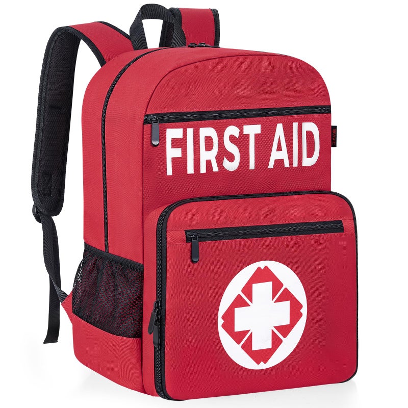 IBVIVIC First Aid Backpack Bag, Empty Emergency Medical Bag with Multi-Pockets for Outdoor Travel Camping, Bag Only (Red) - Image 1