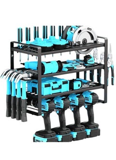 XiuWoo 4 Laye Wall Mount Power Metal Tool Organizer Storage Rack, Drill Holder, Floating Cordless Power Tool Storage Rack, Tool Storage Shelving, Home Storage Rack with Side Screwdriver Rack, Hooks  - Image 2