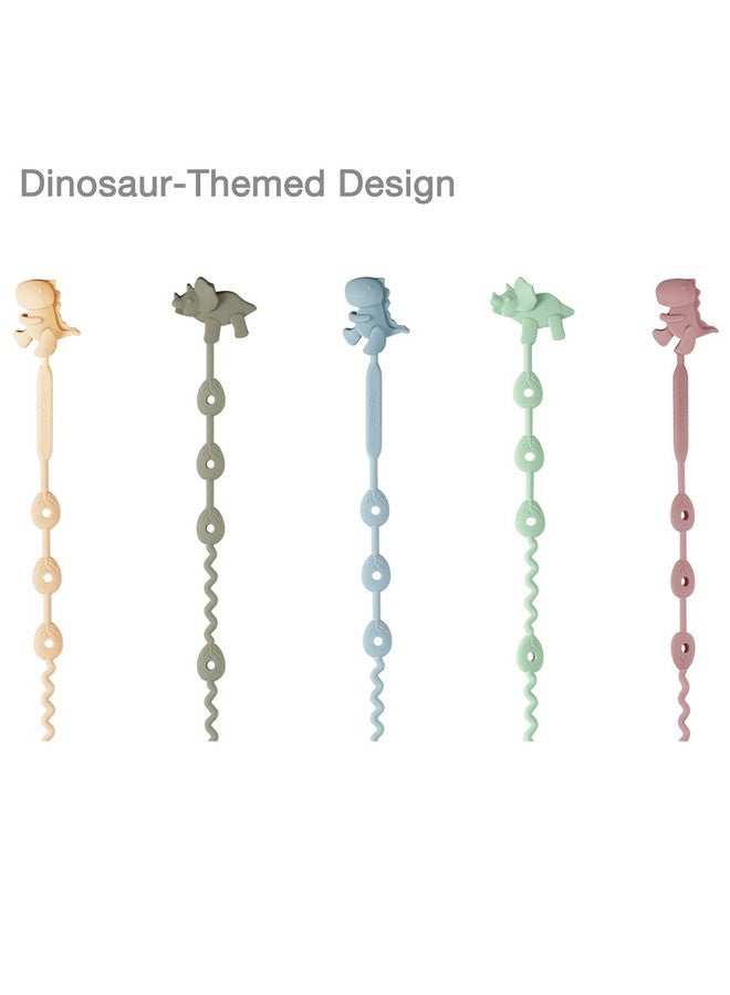PandaEar Baby Toy Straps - 5 Pack Dinosaur Silicone Pacifier Teether Harness Straps - Adjustable Baby Toy Holder for Bottles, Strollers, High Chairs, Cribs - Image 4