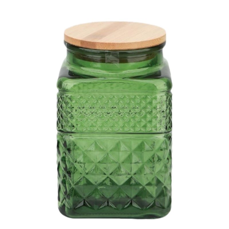 61oz Square Glass Canister Candy Jar with Lid Glass Food Storage Container for Ground Coffee Tea Sugar Decorative Mason Jar Cookie Jars Green