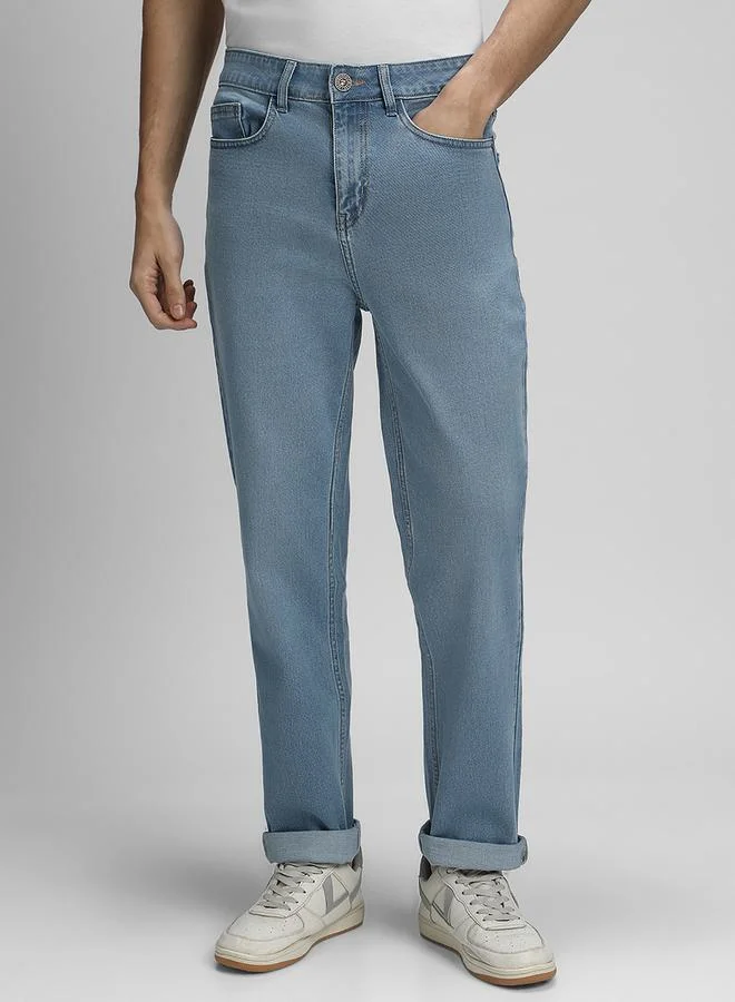 Dennis Lingo Light Wash Mid Rise Straight Fit Jeans by Styli