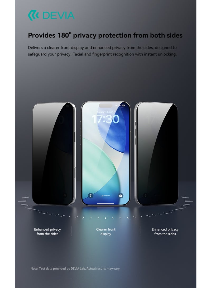 devia iPhone 17 Pro Max Privacy Screen Protector - 9H Hardness CSG Aluminum Tempered Glass with Auto-Fill, Military Grade Scratch and Shatter Resistant Screen Protector, High Clarity, Water and Oil Repellent Coating - Image 5