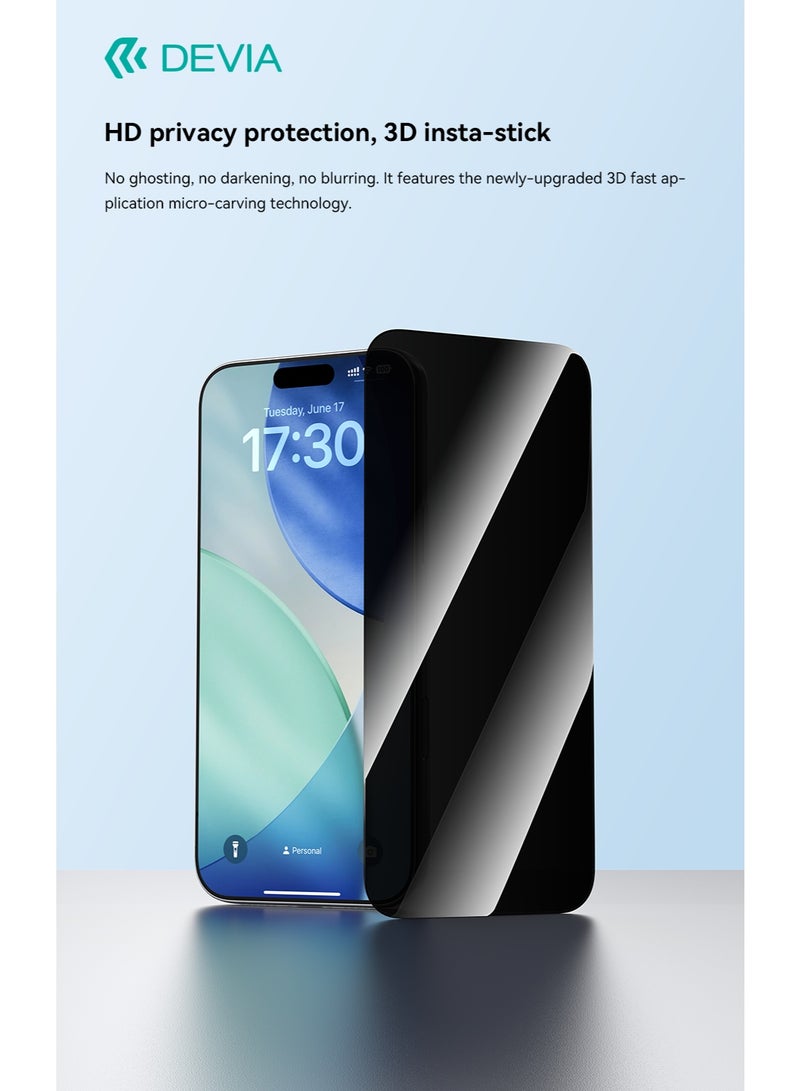 devia iPhone 17 Pro Max Privacy Screen Protector - 9H Hardness CSG Aluminum Tempered Glass with Auto-Fill, Military Grade Scratch and Shatter Resistant Screen Protector, High Clarity, Water and Oil Repellent Coating - Image 4