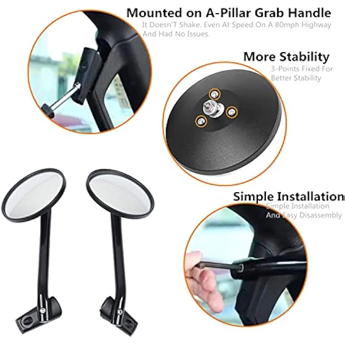 ريحني الأبواب مفتوحة، مرايا أقل لسيارة جيب 20182024 رانجلر JL Jt روبيكون سائق الركاب مقبض APillar مقبض الرؤية الخلفية باب مرآة مطبعة للاهتزاز أوسع رؤية مرآة بدون باب - Image 4