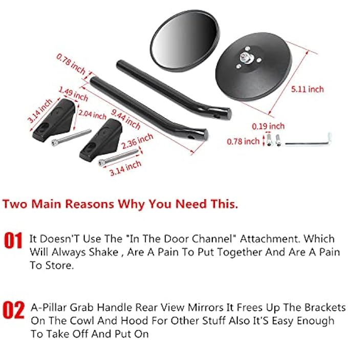 ريحني الأبواب مفتوحة، مرايا أقل لسيارة جيب 20182024 رانجلر JL Jt روبيكون سائق الركاب مقبض APillar مقبض الرؤية الخلفية باب مرآة مطبعة للاهتزاز أوسع رؤية مرآة بدون باب - Image 3