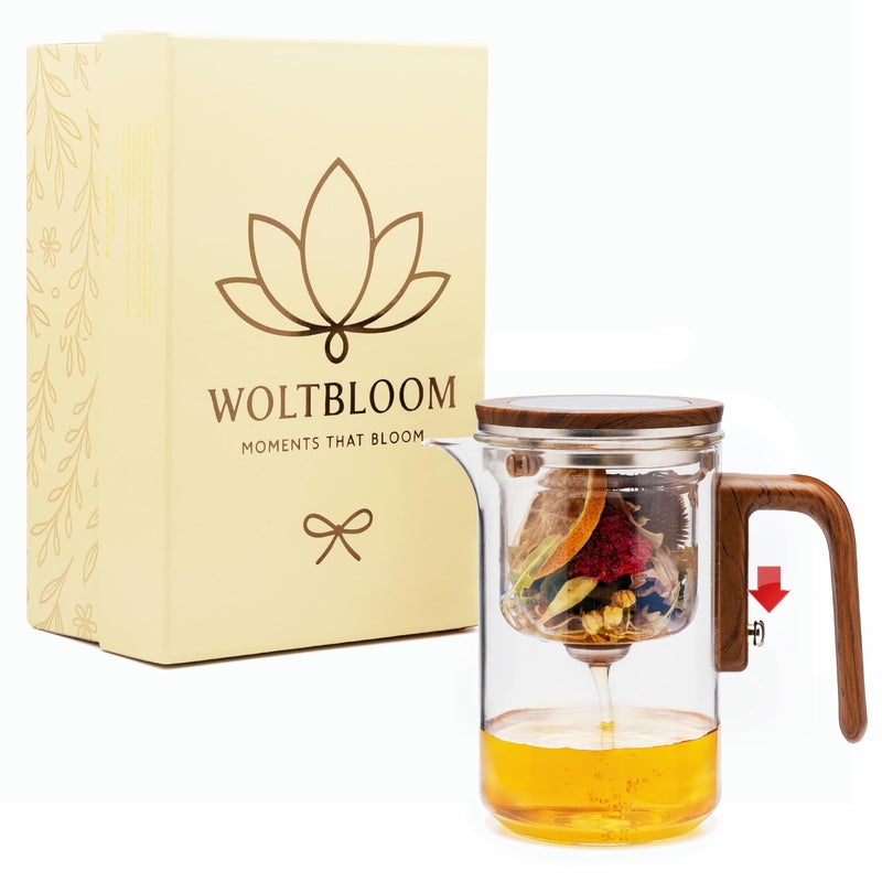 WOLTBLOOM Enchanti Tea Pot - Modern Glass Infuser Teapot - Water Separation Magic Teapot with Heat-Resistant Handle - Elegant Gift Box & Writable Card - Perfect for Loose Leaf Tea - 600 ML (20oz) - Image 1