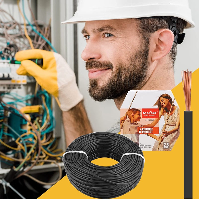 KLICK KLICK Copper Wire with Triple Layer PVC Coating Single Core Flexible Electric Cable for Domestic Industrial Connections 25 mm 90m Long Black 3 Pcs  - Image 2
